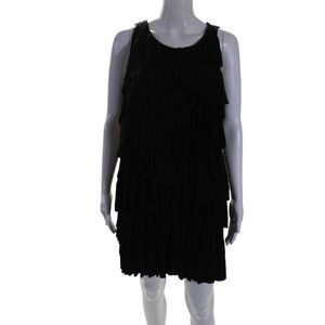 Claude Brown Womens Scoop Neck Pleated Tiered Shift Dress Black Size Medium